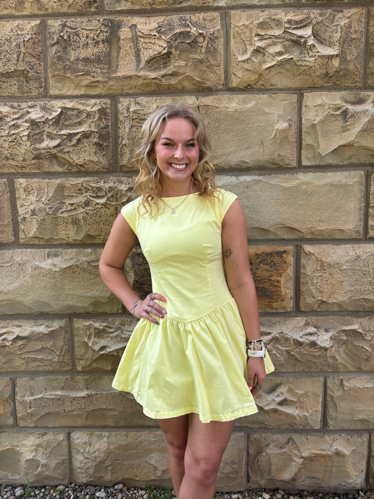 Soft Citrus Drop Waist Mini Dress