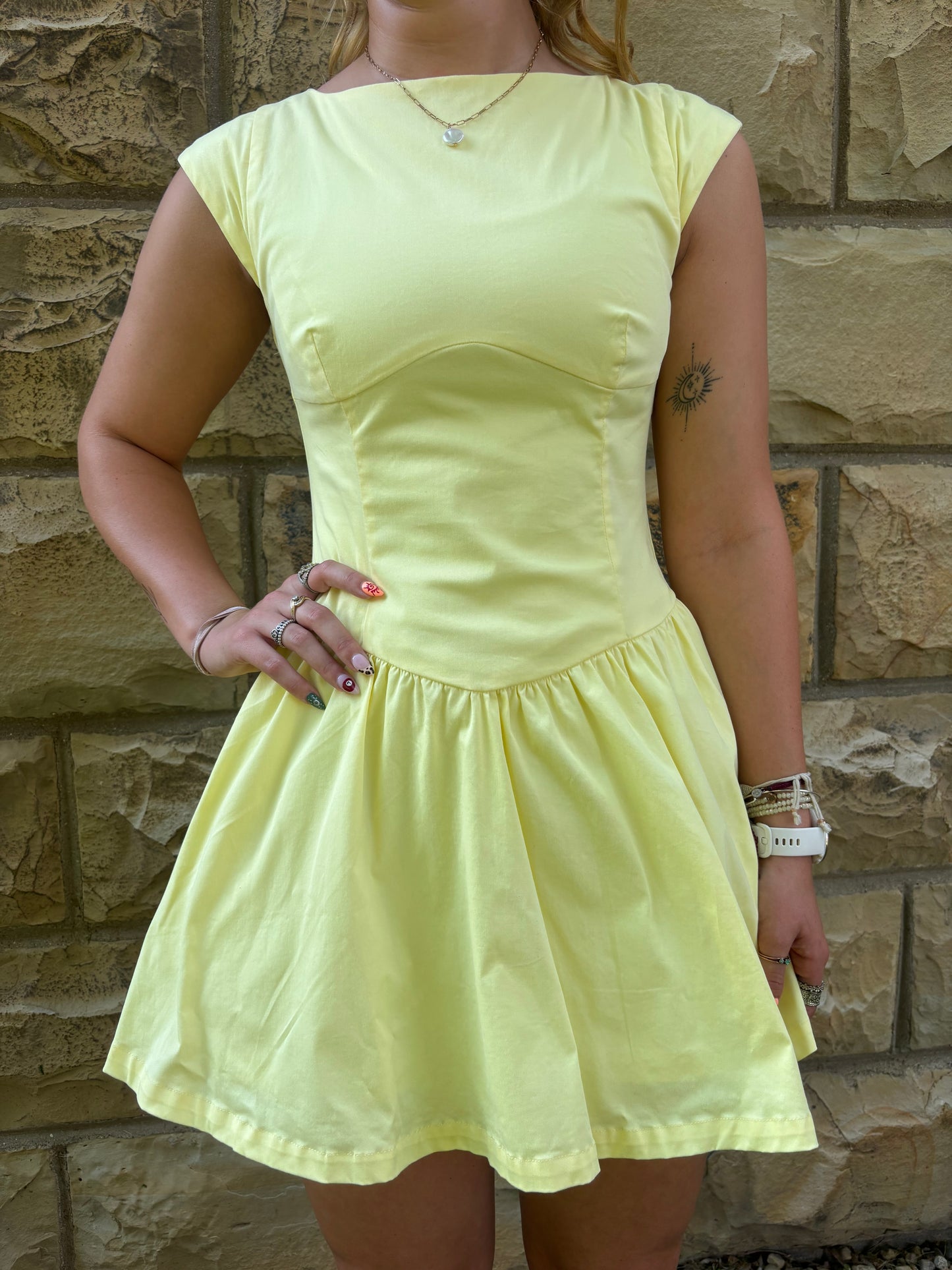 Soft Citrus Drop Waist Mini Dress
