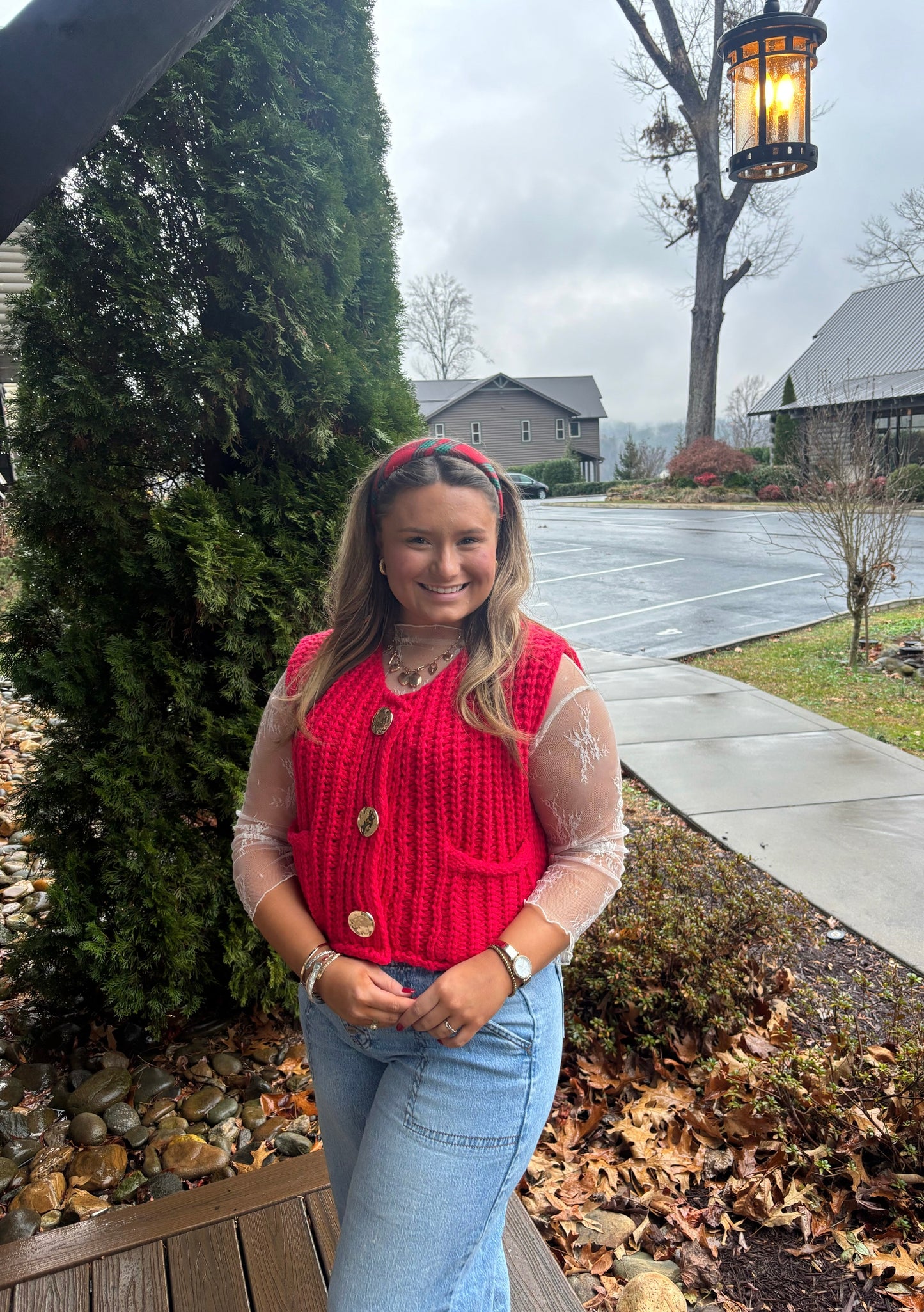 Red Chunky Knit Sweater Vest