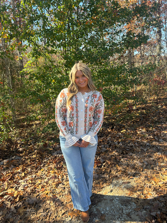 Blooming Button-Up Cardigan