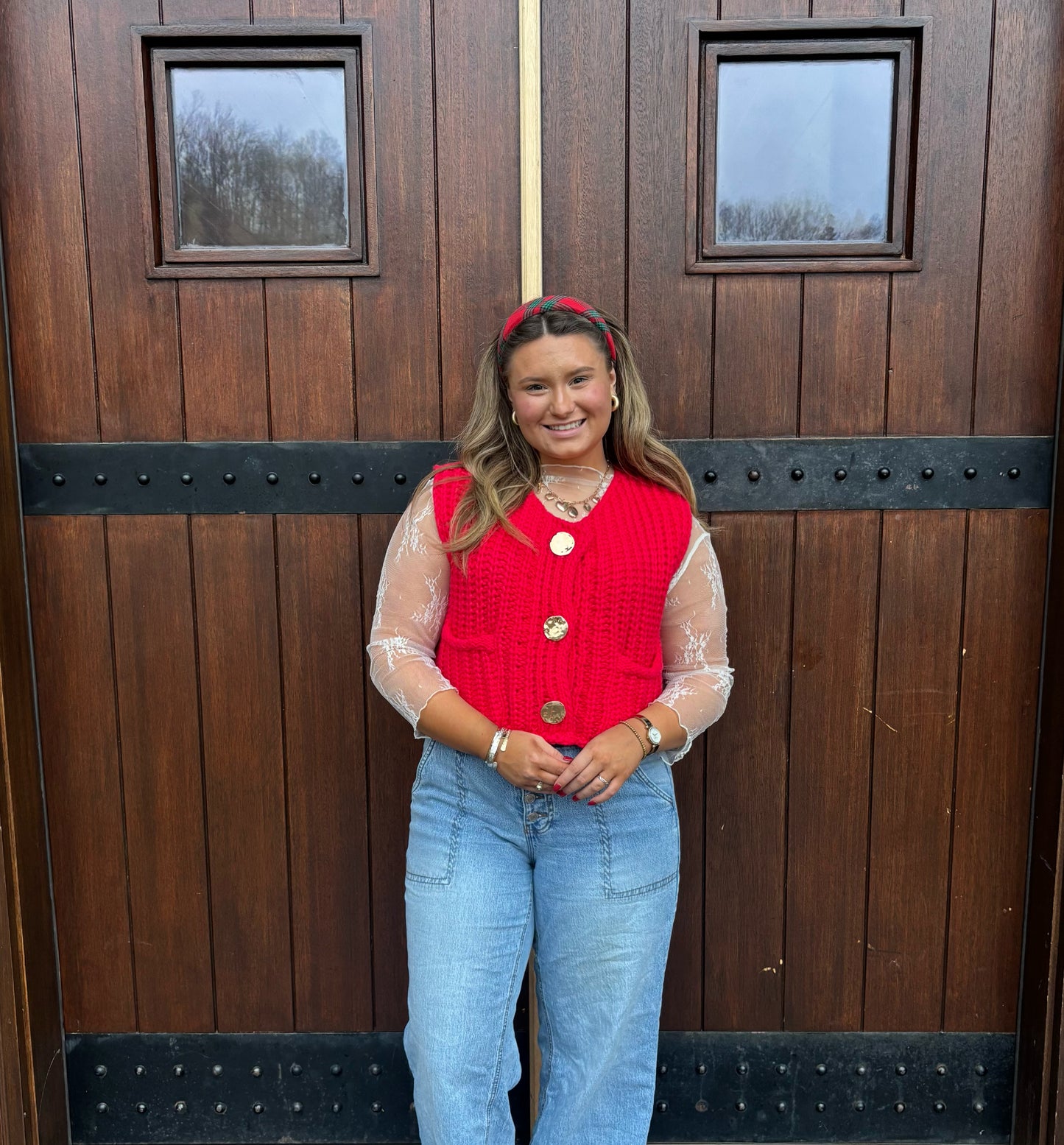 Red Chunky Knit Sweater Vest
